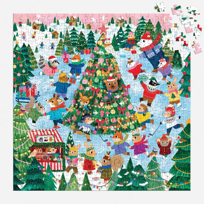 Puzzle Winter Whirl aproape asamblat, cu piese rămase în colțul din dreapta sus