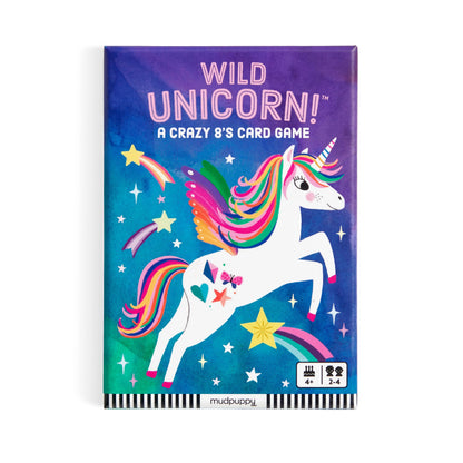 Fața cutiei Wild Unicorn! cu unicorn și coamă în culorile curcubeului