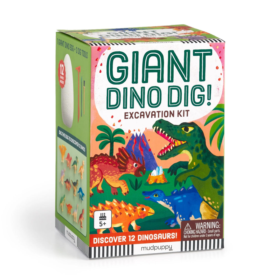 Cutia kitului de excavare Giant Dino Dig Mudpuppy cu 12 dinozauri, vedere oblică