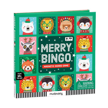 Joc magnetic Merry Bingo Mudpuppy cu animale de Crăciun, mapă închisă văzută oblic