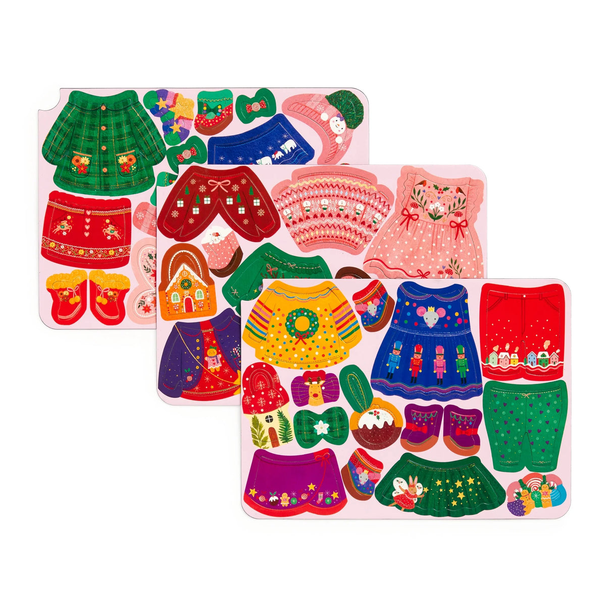 Trei coli de magneți Merry Woodland cu haine și accesorii de Crăciun
