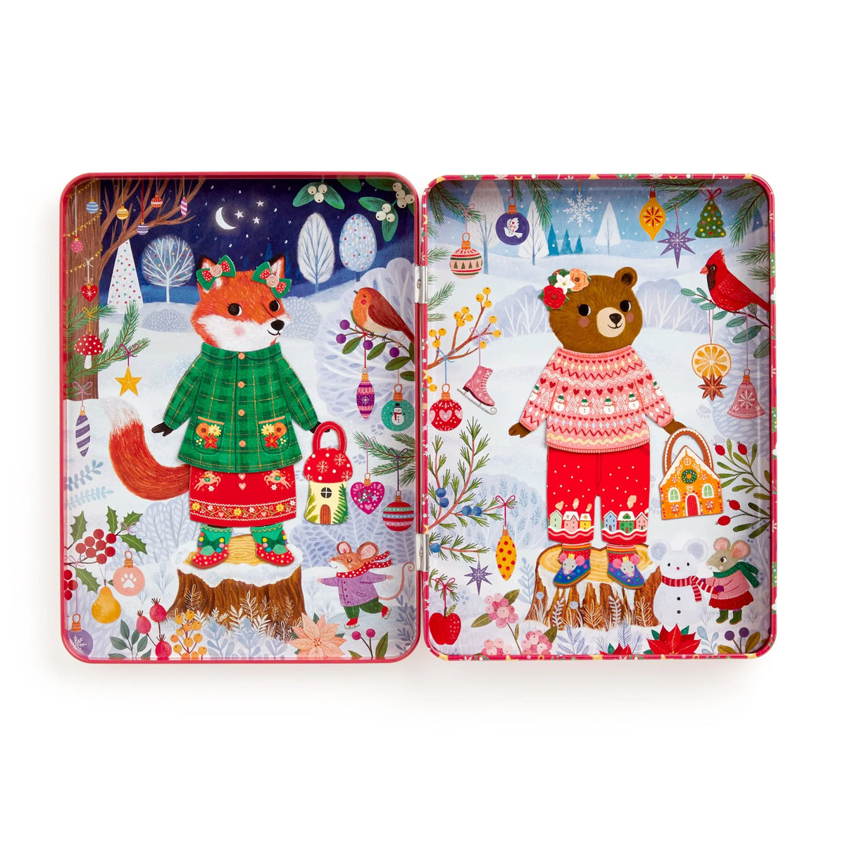 Vulpe cu haină verde și urs cu pulover roz, îmbrăcați cu piese magnetice Merry Woodland