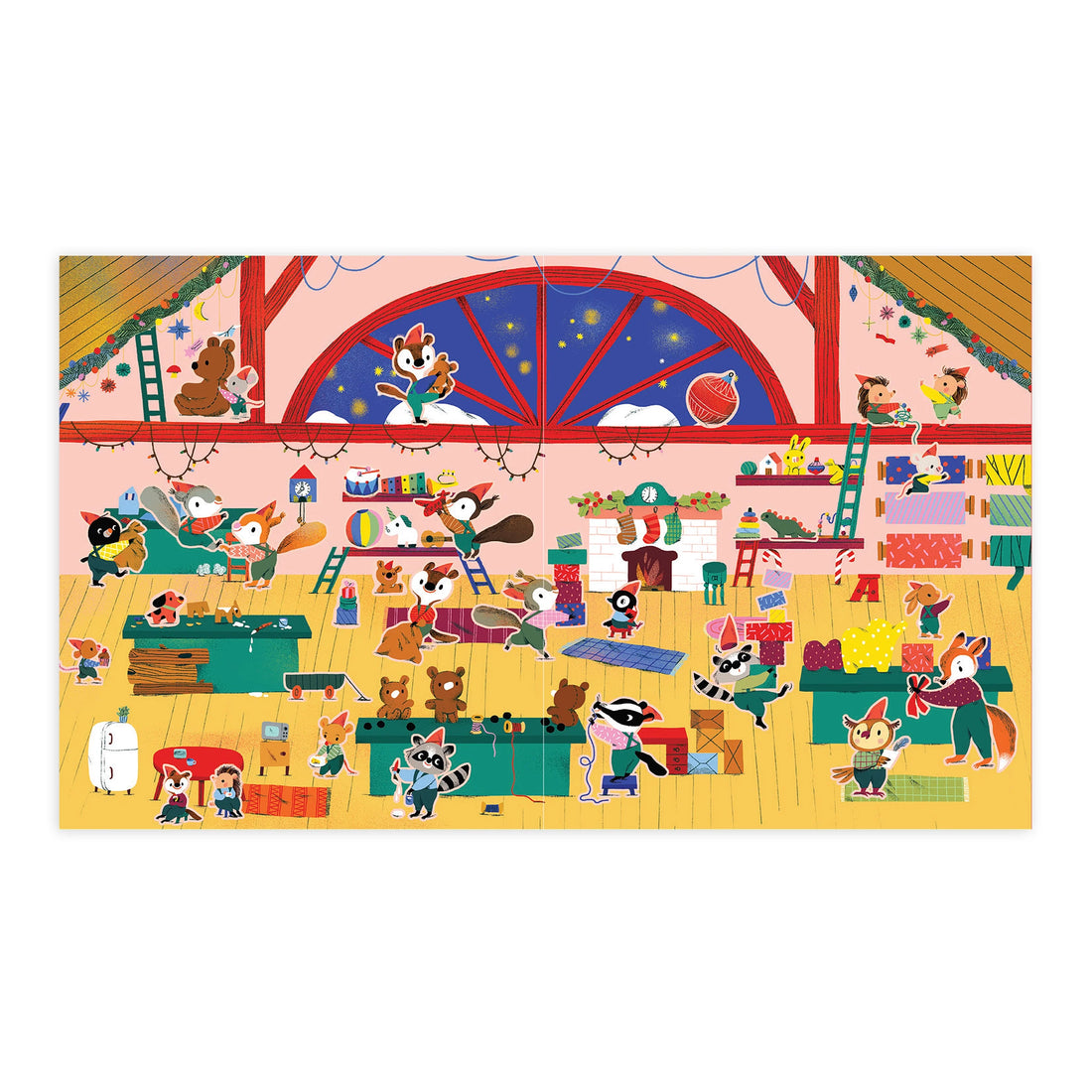 Atelier de jucării Christmas Village decorat cu stickere cu animale și cadouri