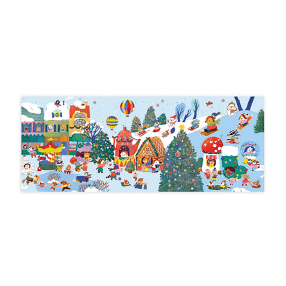 Scena panoramică Christmas Village cu animale, sănii și căsuțe de Crăciun