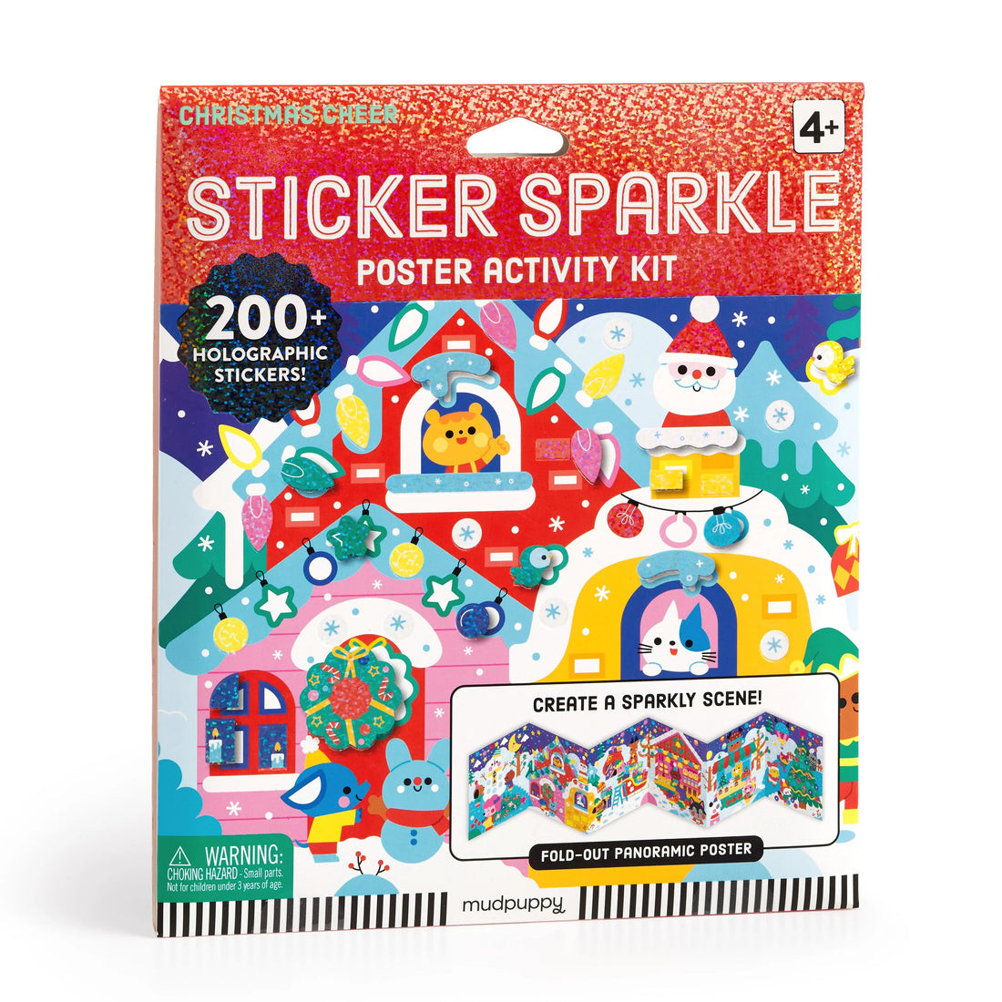Set creativ Christmas Cheer Mudpuppy cu poster și stickere holografice, vedere din față