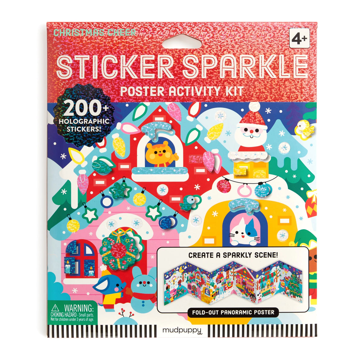 Ambalaj Christmas Cheer Sticker Sparkle Mudpuppy, cu scenă de Crăciun și peste 200 de stickere