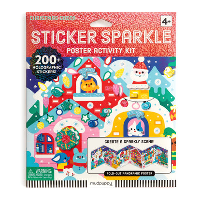 Ambalaj Christmas Cheer Sticker Sparkle Mudpuppy, cu scenă de Crăciun și peste 200 de stickere