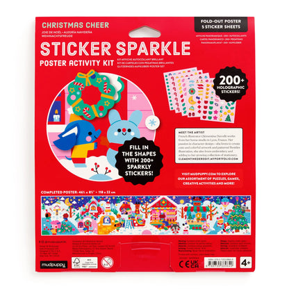 Spatele ambalajului Christmas Cheer Mudpuppy, cu posterul complet și colile de stickere