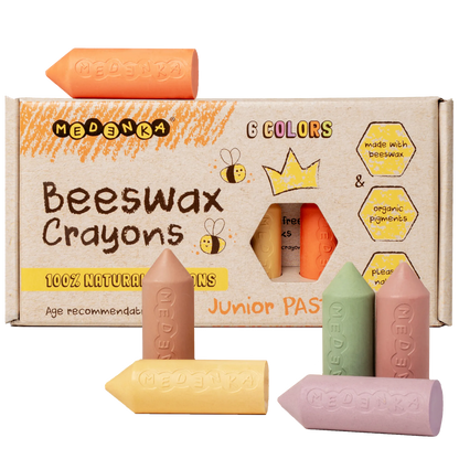 Creioane groase din ceara de albine, 6 culori – Junior Pastel - Medenka