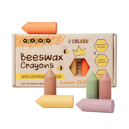 Creioane groase din ceara de albine, 6 culori – Junior Pastel - Medenka
