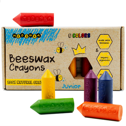 Creioane groase din ceara de albine, 6 culori – Junior Rainbow - Medenka