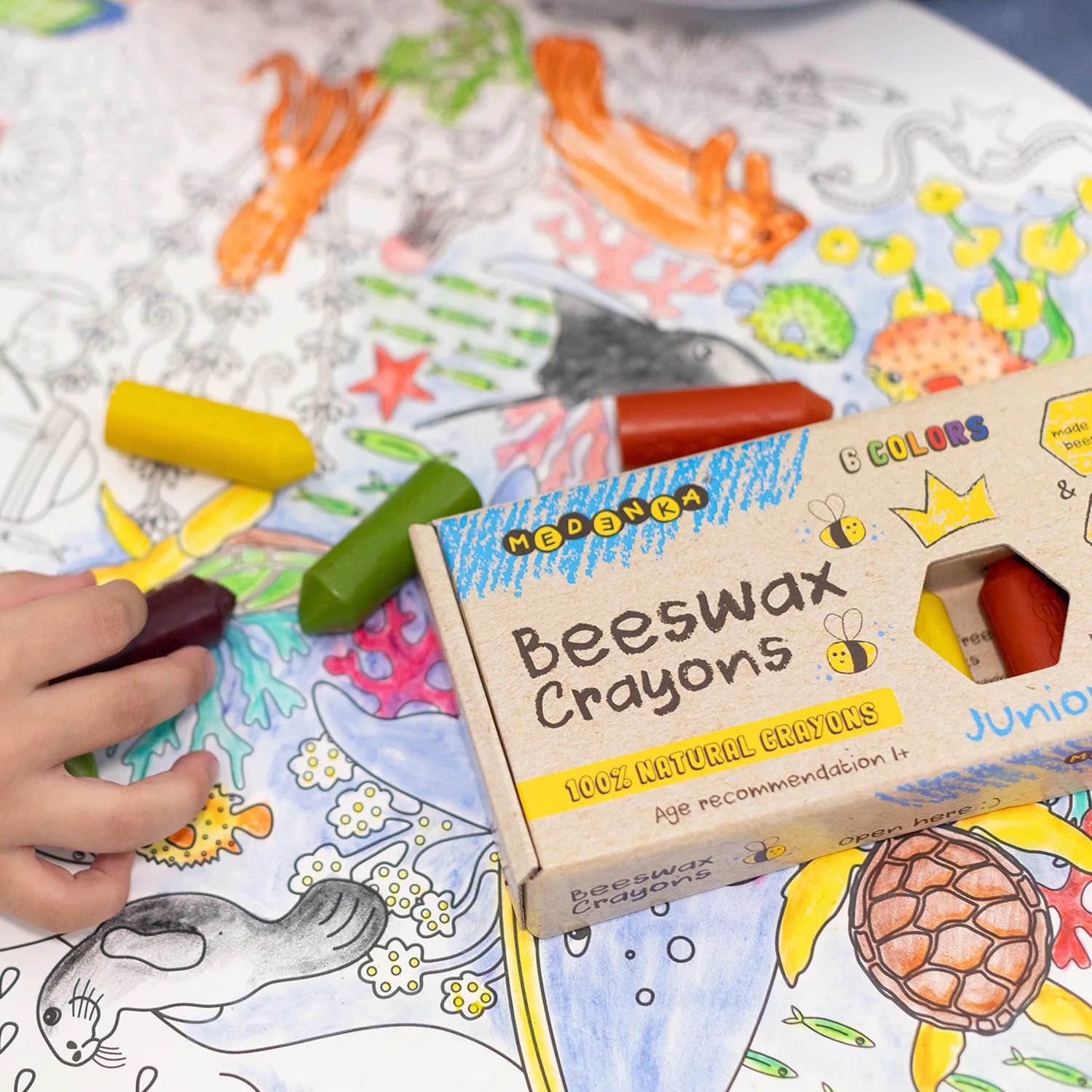 Creioane groase din ceara de albine, 6 culori – Junior Rainbow - Medenka