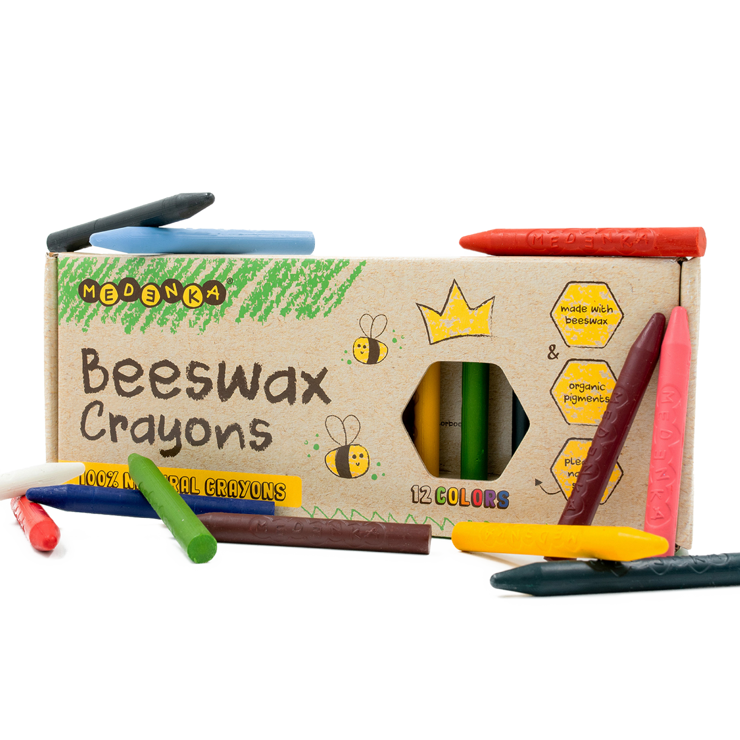 Creioane subtiri din ceara de albine, 12 culori – Classic - Medenka