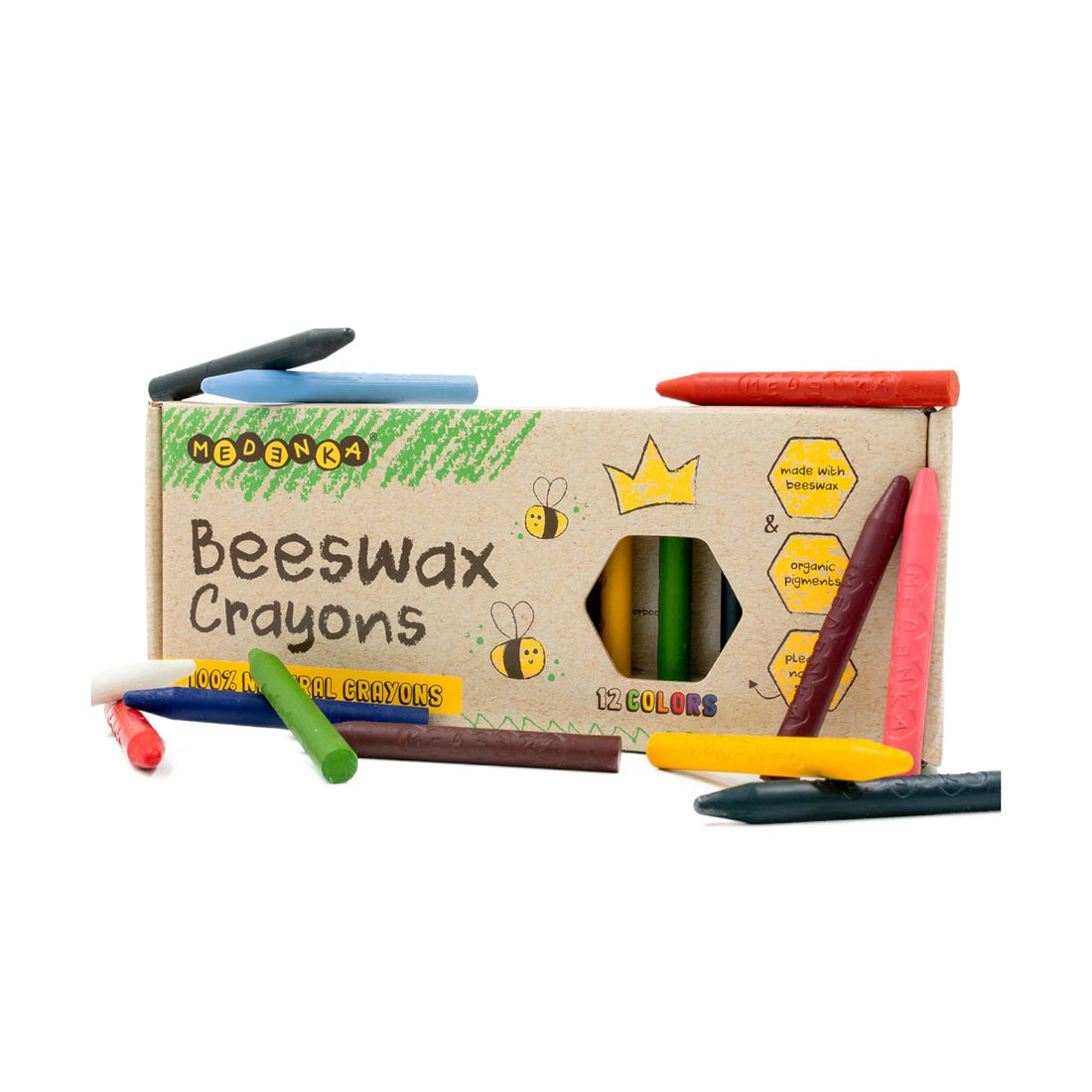 Creioane subtiri din ceara de albine, 12 culori – Classic - Medenka