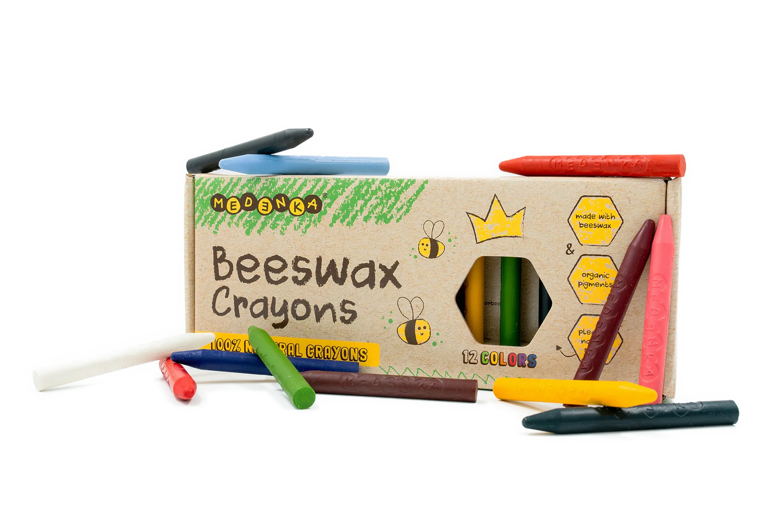 Creioane subtiri din ceara de albine, 12 culori – Classic - Medenka