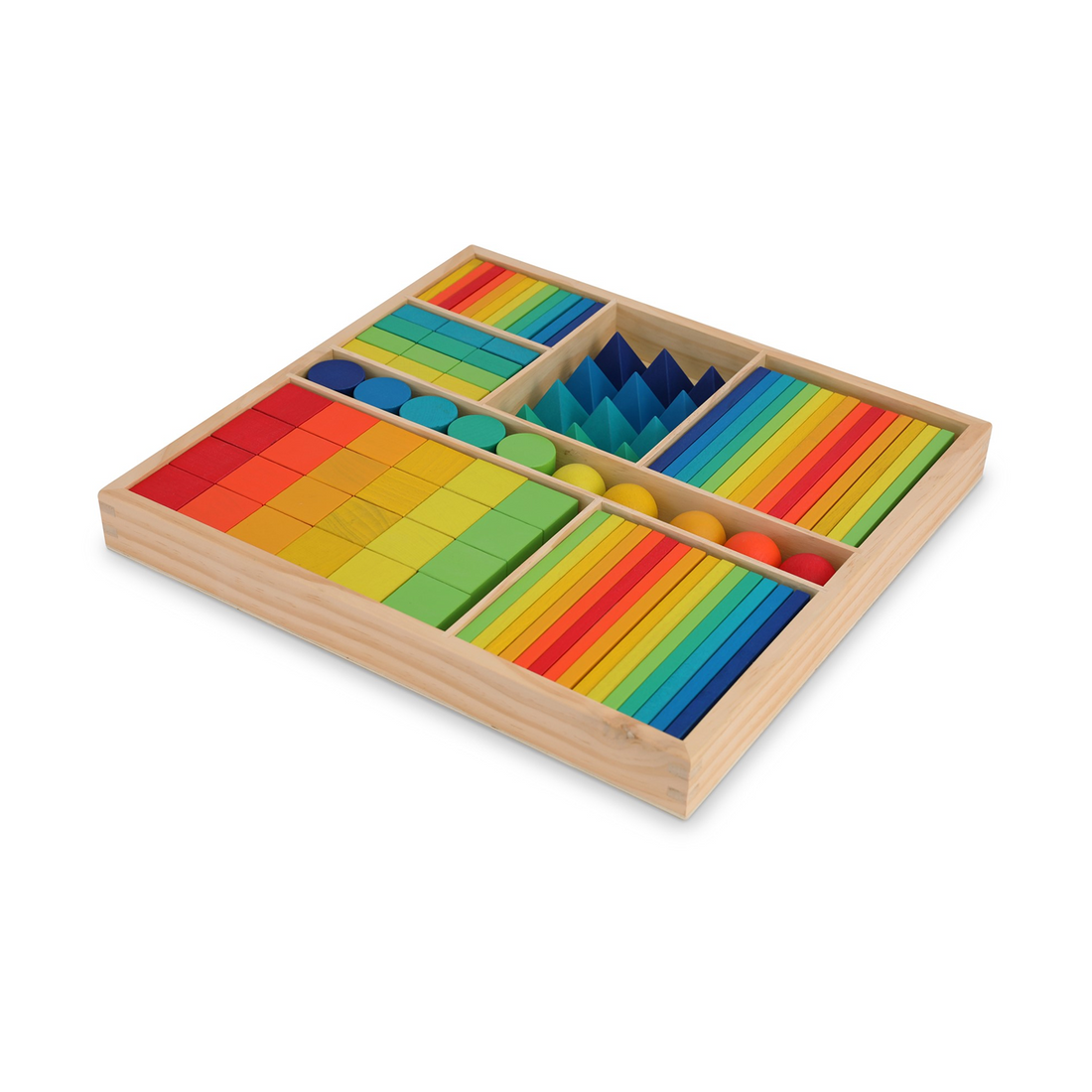 Blocuri din lemn, 100 piese - Mixed Rainbow - Kinderfeets