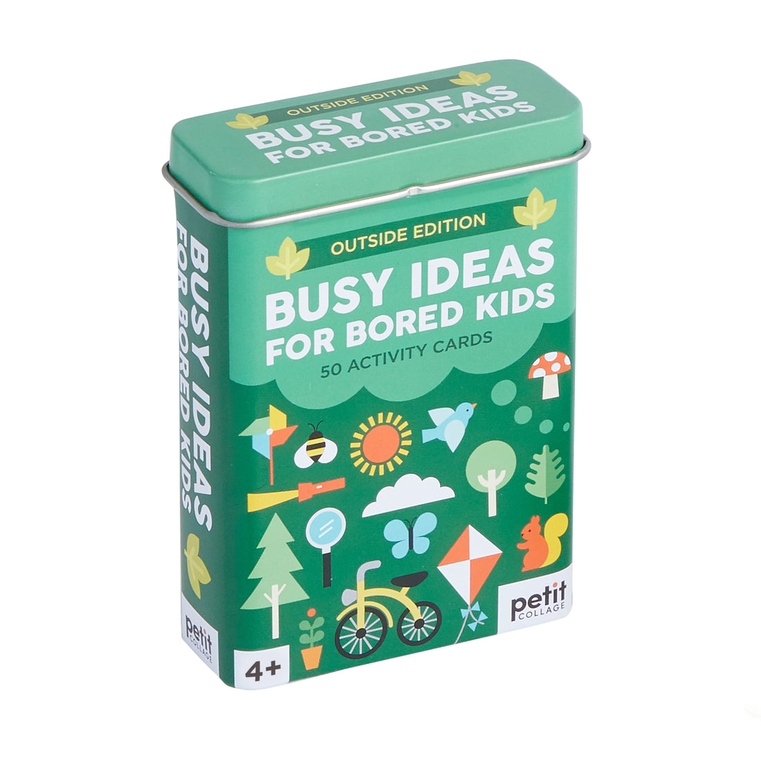 Cutia metalică verde Busy Ideas for Bored Kids Outdoor Edition cu 50 de activități în aer liber
