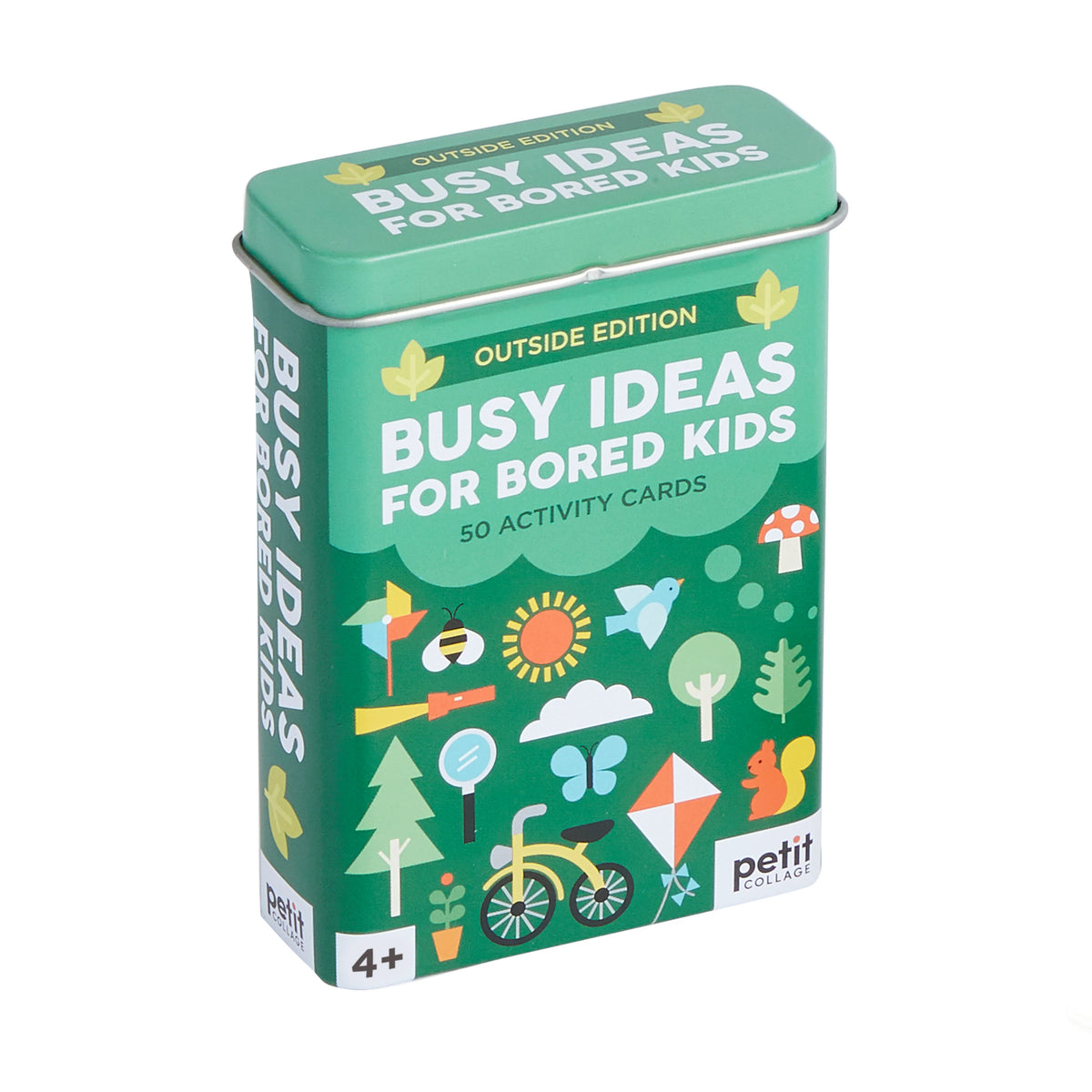 Cutia metalică verde Busy Ideas for Bored Kids Outdoor Edition cu 50 de activități în aer liber