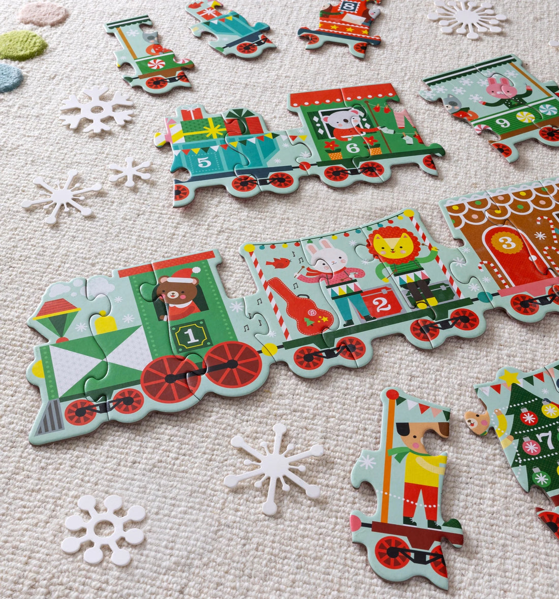 Puzzle luuung de podea, 30 piese - Christmas Train - Petit Collage