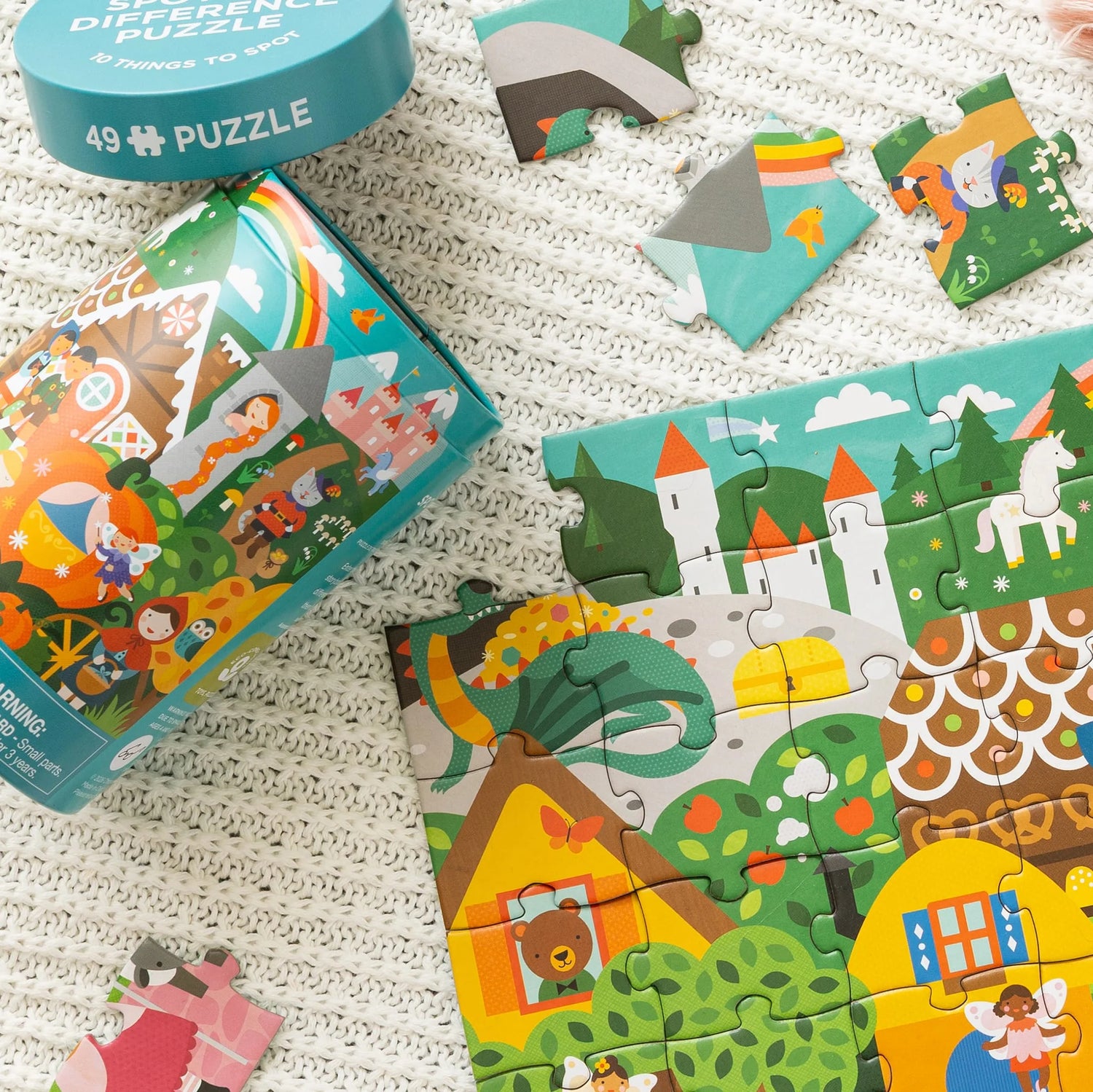 Puzzle 2 în 1 - Găsește diferențele, 49 piese - Fairy Tales - Petit Collage