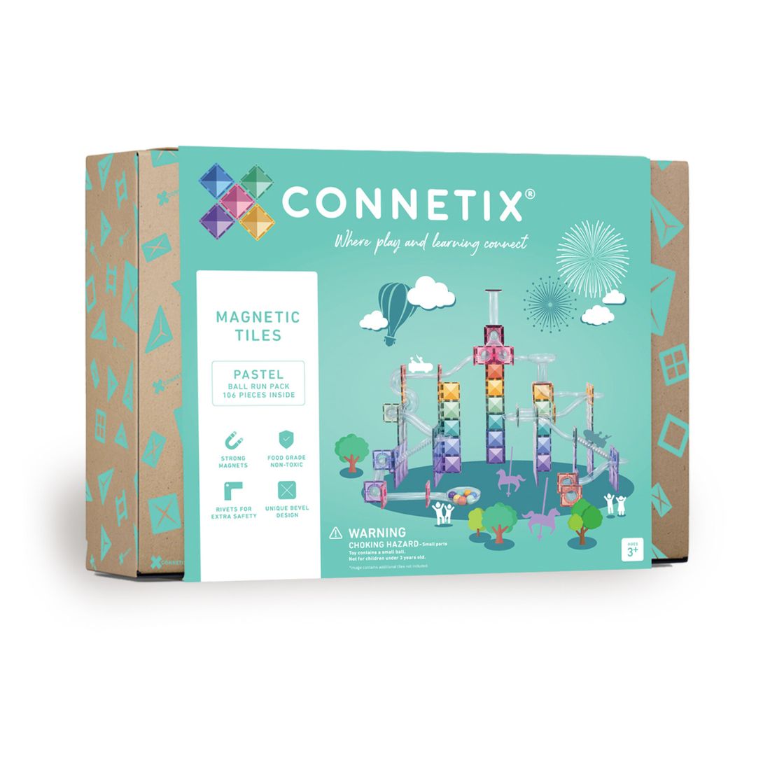 Set constructie magnetic, 106 piese – Pastel Ball Run Pack – Connetix