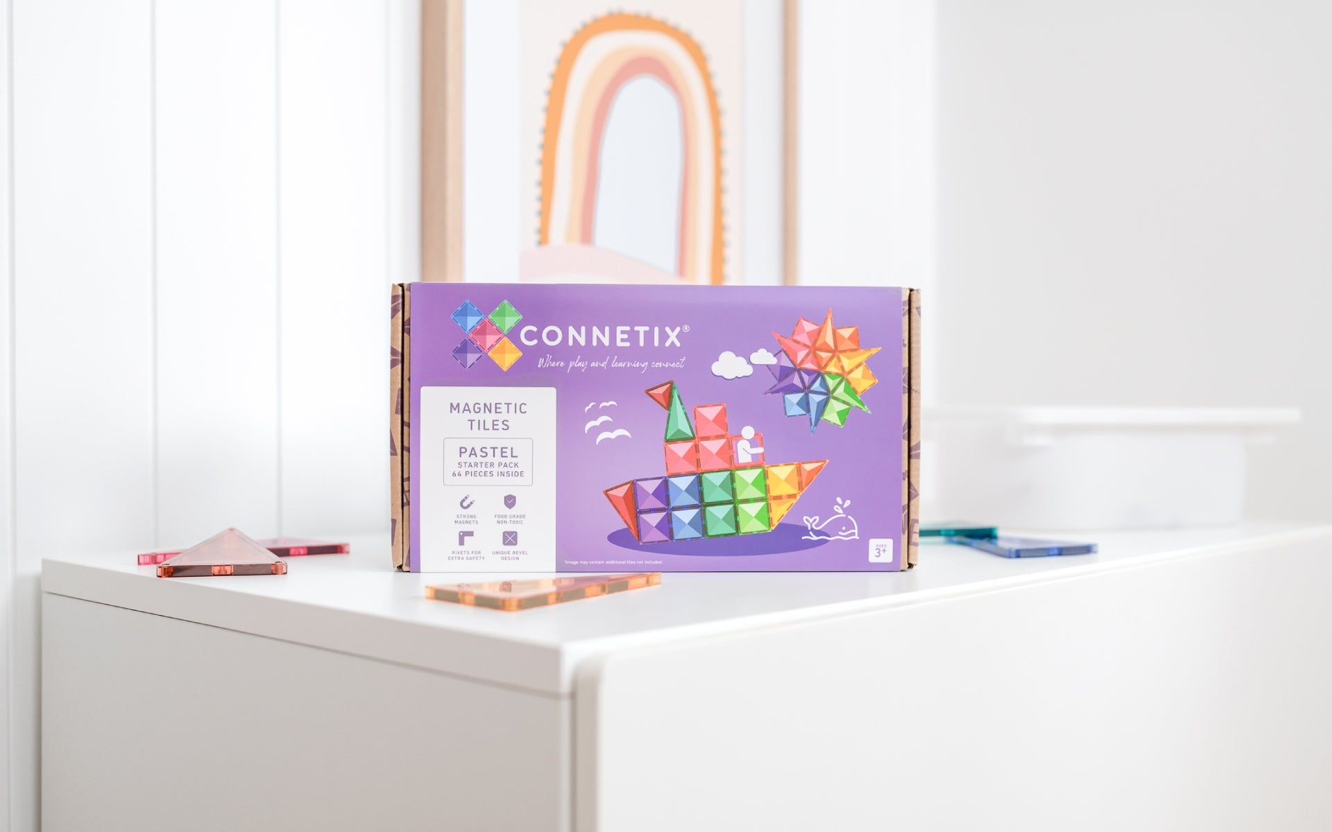 Set constructie magnetic, 64 piese - Pastel Starter Pack – Connetix