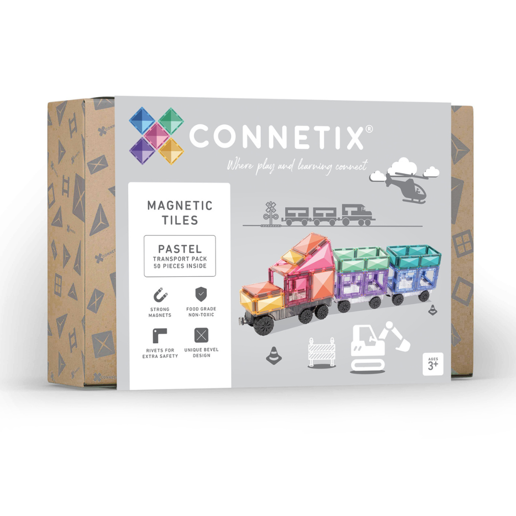 Set constructie magnetic, 50 piese – Pastel Transport Pack – Connetix