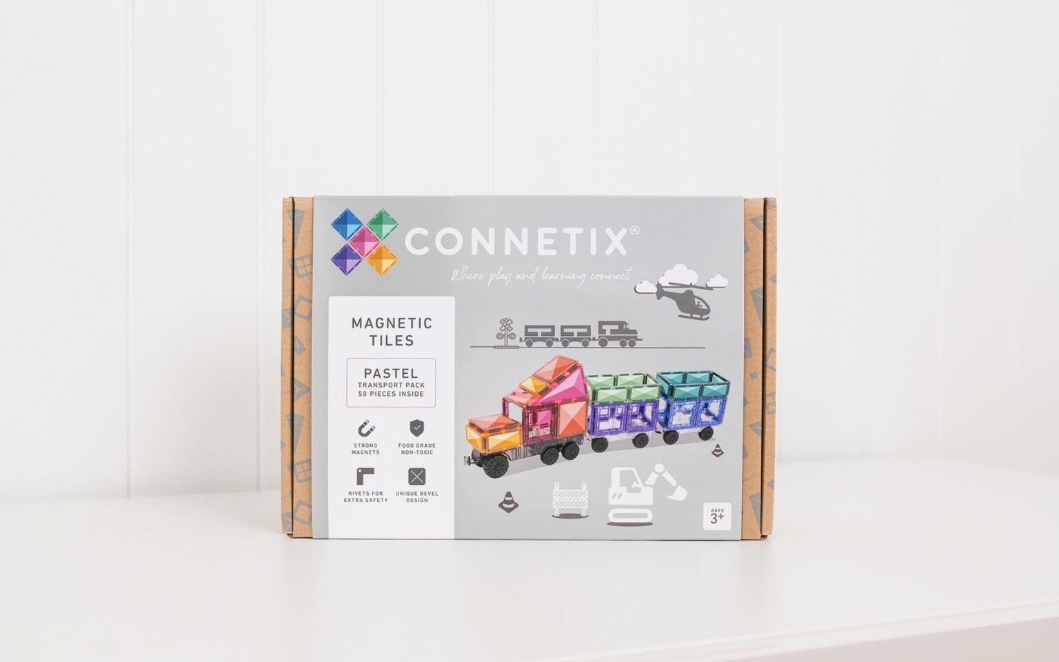Set constructie magnetic, 50 piese – Pastel Transport Pack – Connetix