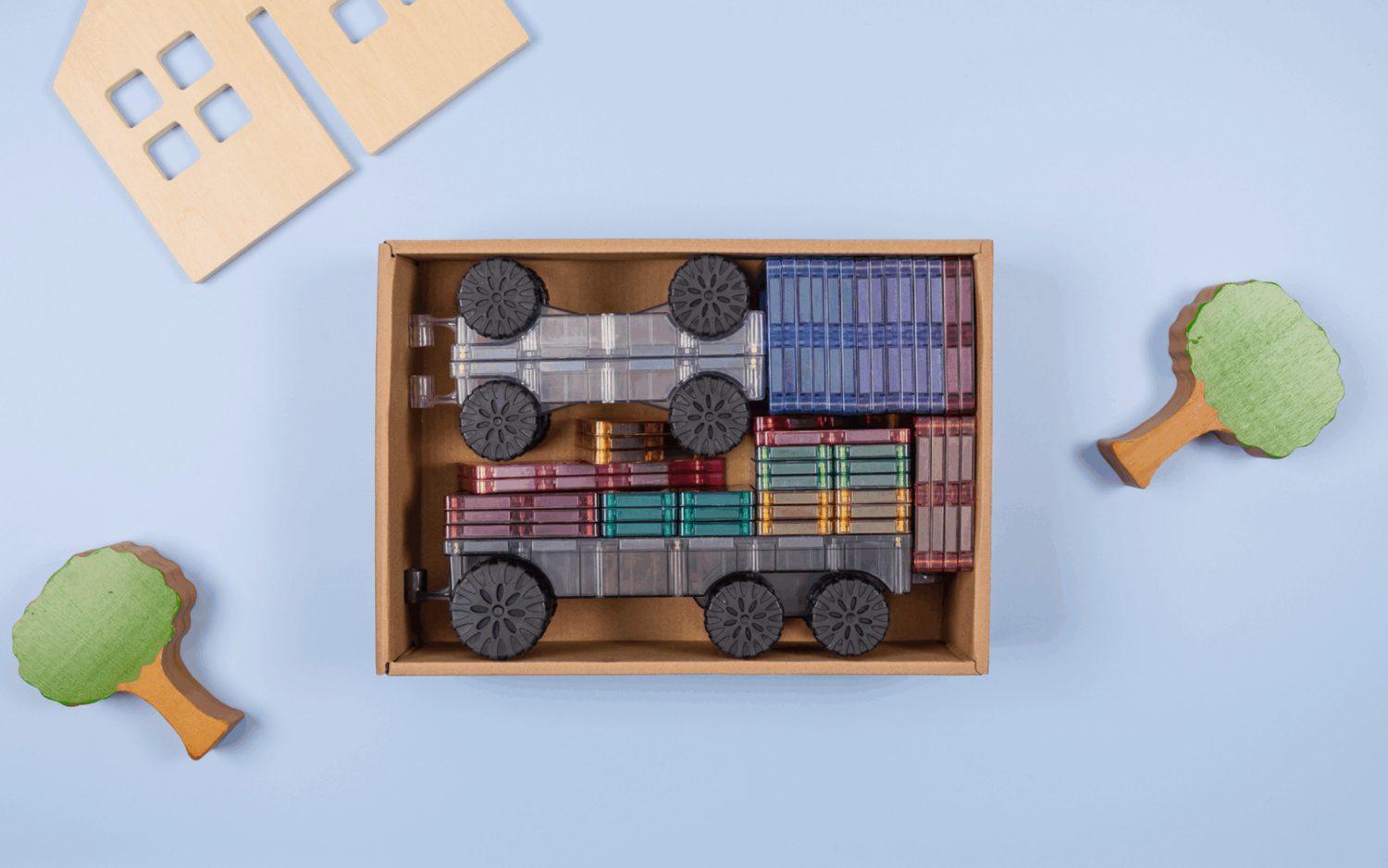 Set constructie magnetic, 50 piese – Pastel Transport Pack – Connetix