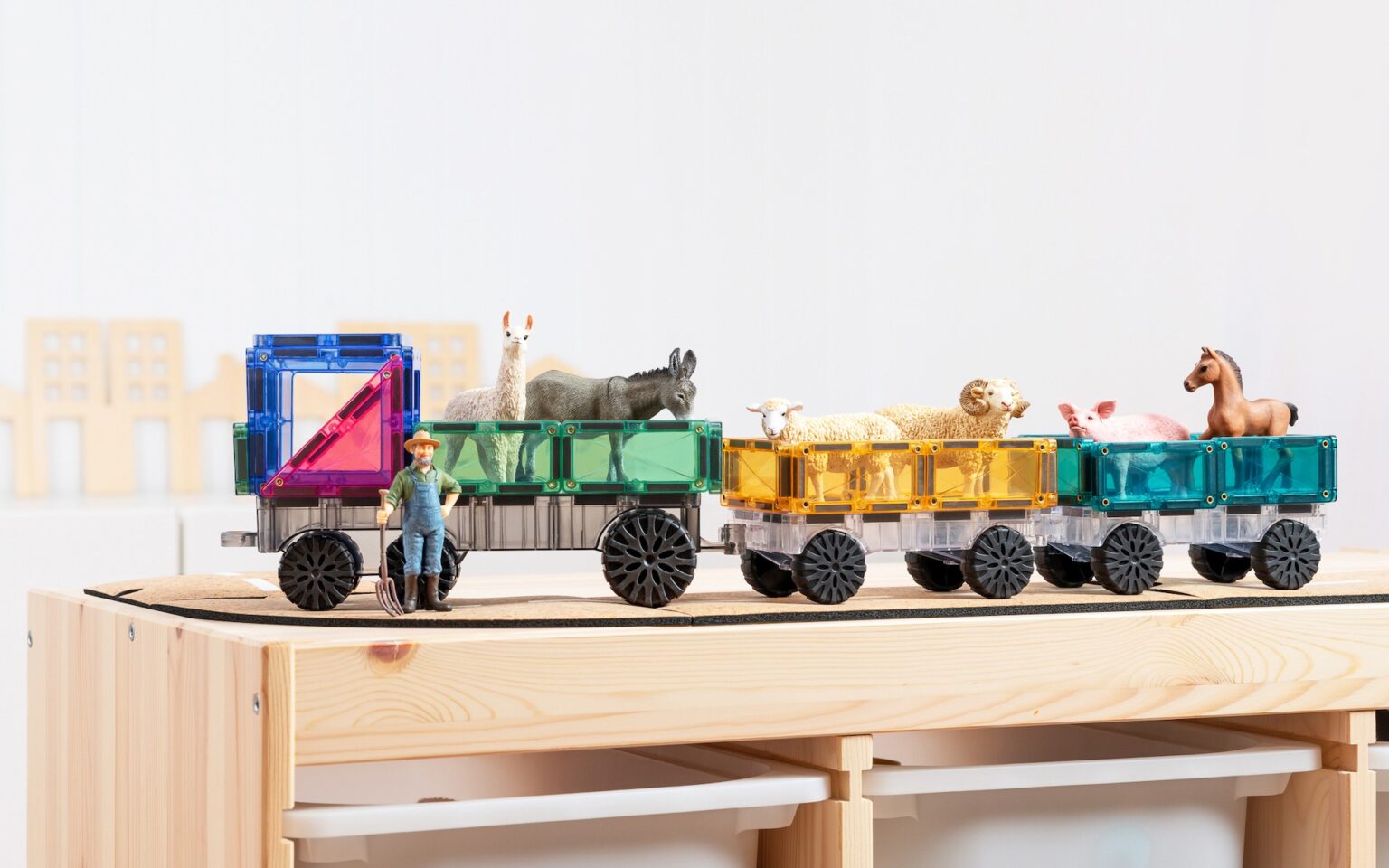 Set constructie magnetic, 50 piese – Pastel Transport Pack – Connetix