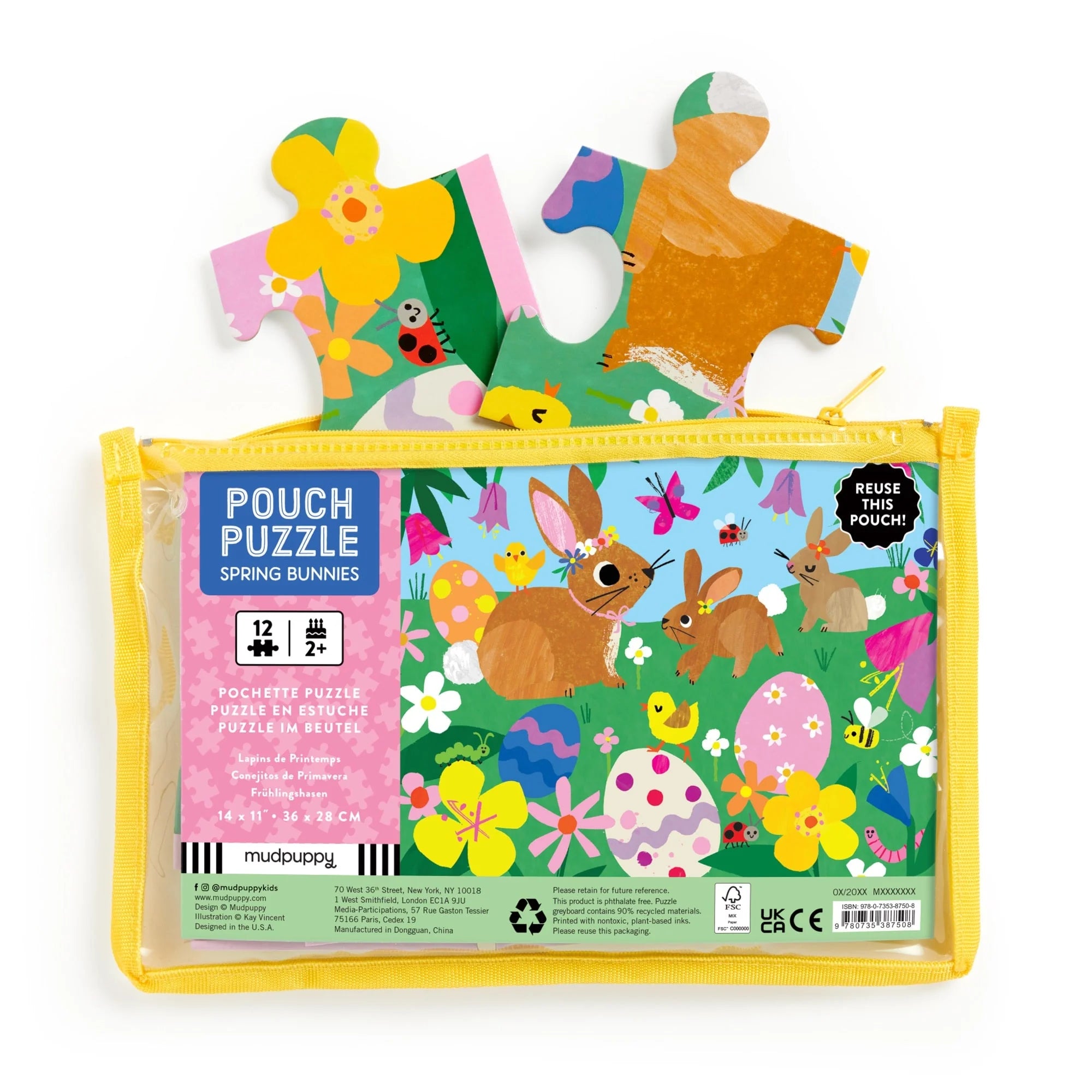 Puzzle On-the-Go, 12 piese - Spring Bunnies - Mudpuppy