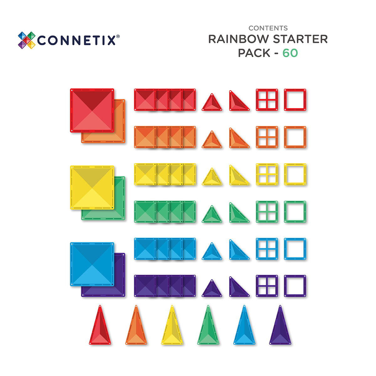 Set constructie magnetic, 60 piese - Rainbow Starter Pack – Connetix