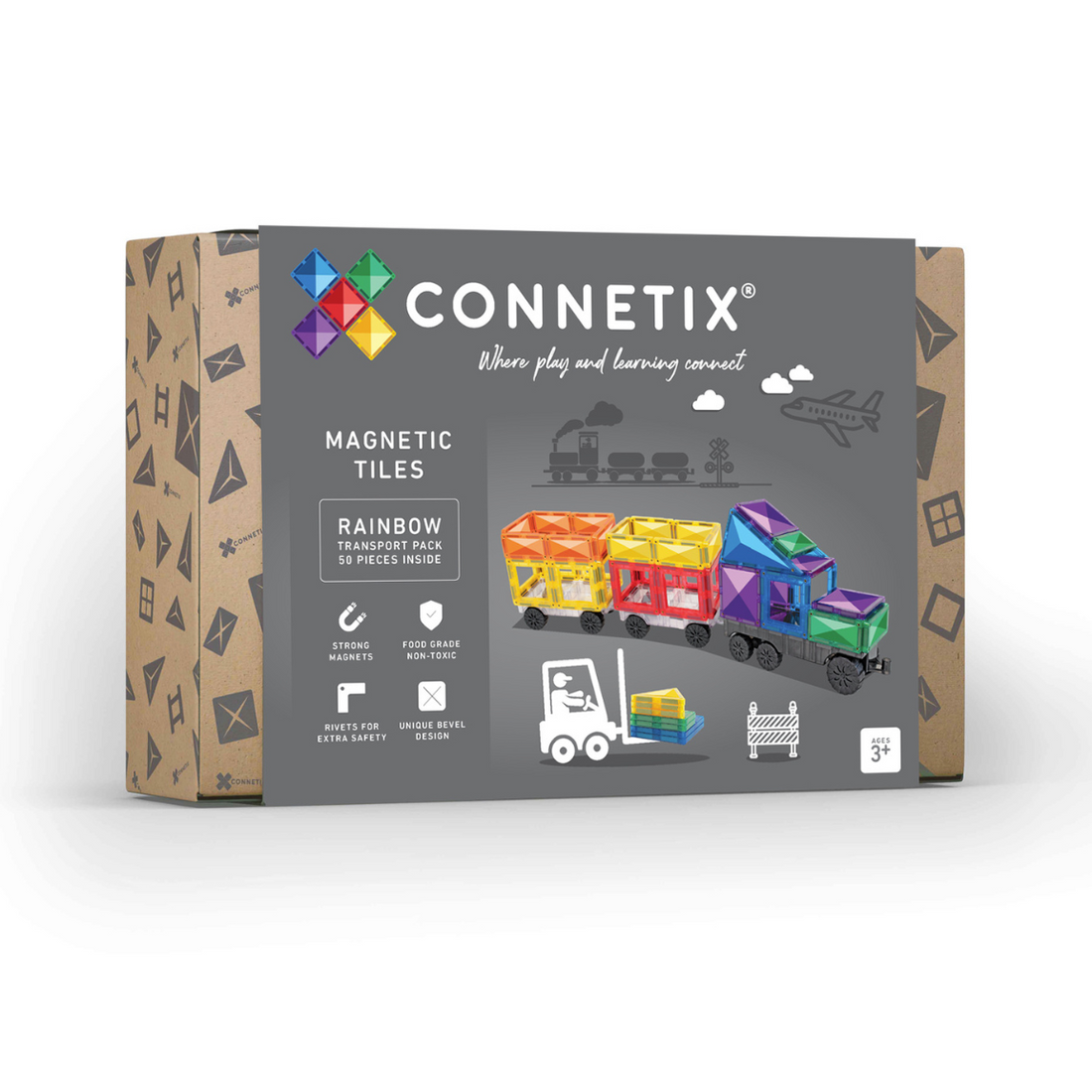 Set constructie magnetic, 50 piese – Rainbow Transport Pack – Connetix