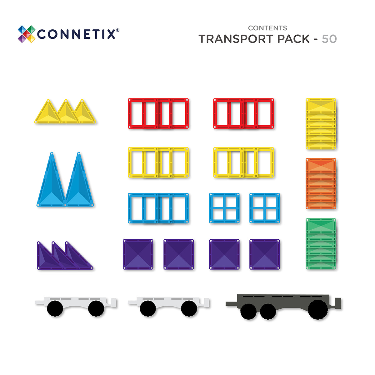 Set constructie magnetic, 50 piese – Rainbow Transport Pack – Connetix