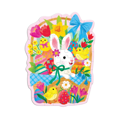 Mini Puzzle cu contur special, 48 piese - Bunny Basket - Mudpuppy