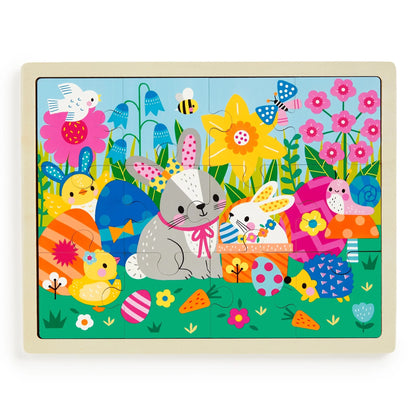 Puzzle din lemn + tavita, 12 piese - Spring Friends - Mudpuppy