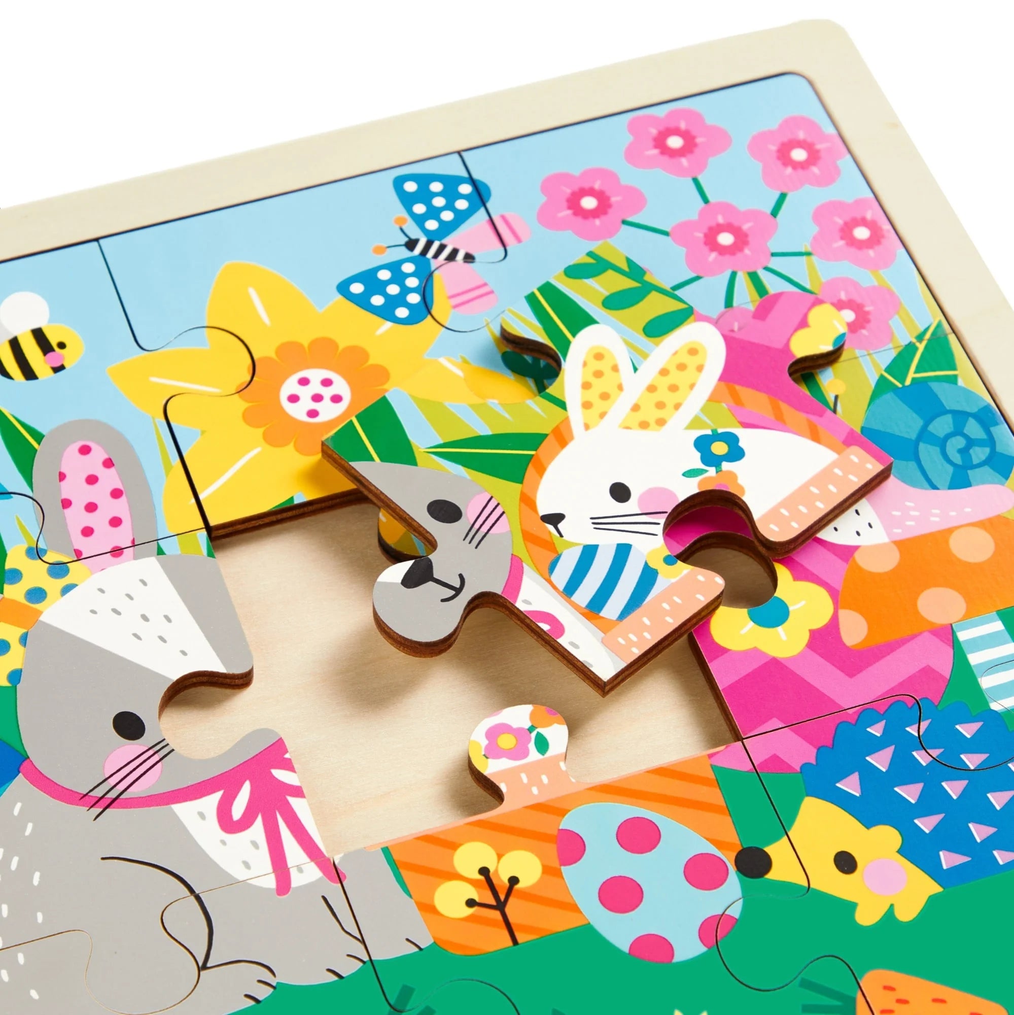 Puzzle din lemn + tavita, 12 piese - Spring Friends - Mudpuppy