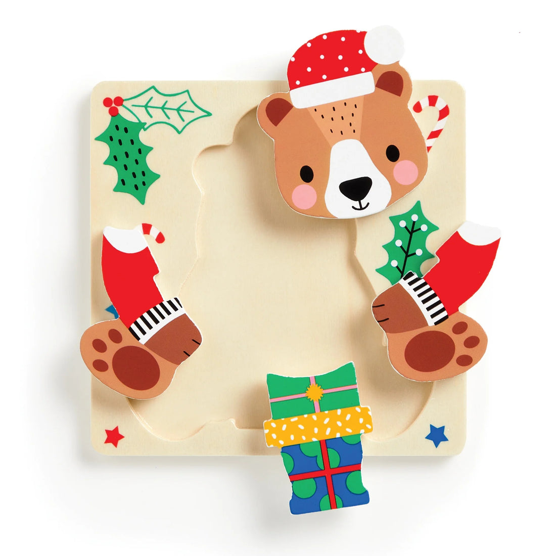 Set puzzle din lemn, 4 in 1 - Festive Friends - Mudpuppy