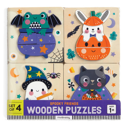 Set puzzle din lemn, 4 in 1 - Spooky Friends - Mudpuppy