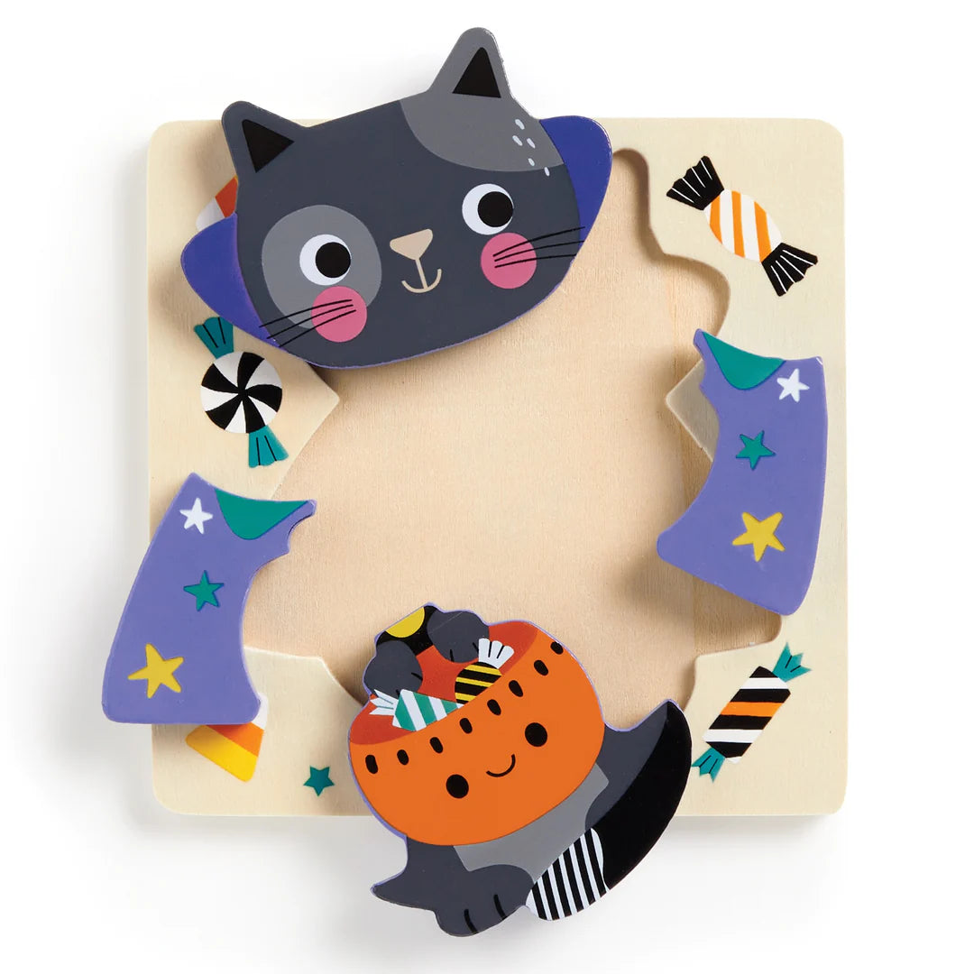 Set puzzle din lemn, 4 in 1 - Spooky Friends - Mudpuppy