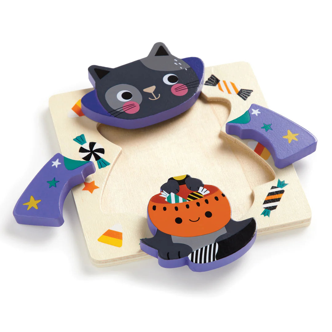 Set puzzle din lemn, 4 in 1 - Spooky Friends - Mudpuppy