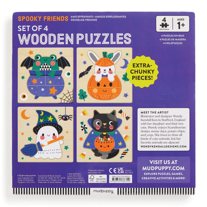 Set puzzle din lemn, 4 in 1 - Spooky Friends - Mudpuppy