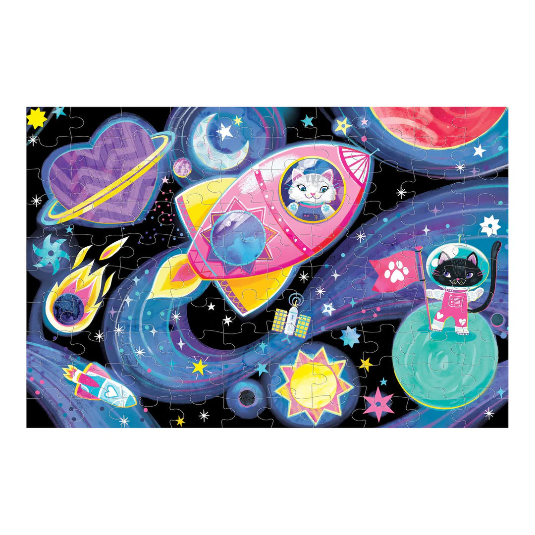 Puzzle fosforescent, 100 pcs – Cosmic Dreams, Glow in the Dark – Mudpuppy