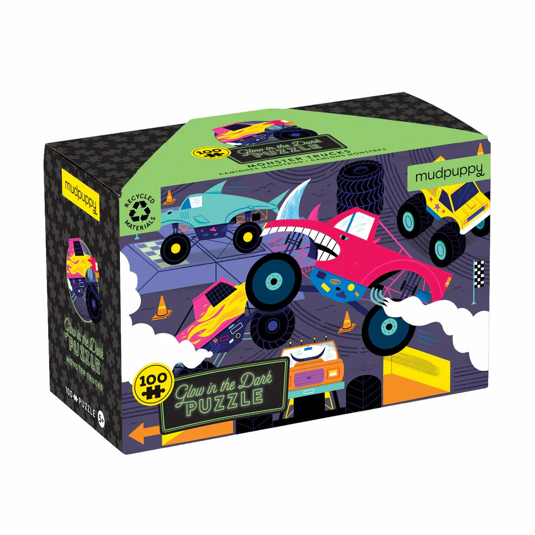 Puzzle fosforescent, 100 pcs – Monster Trucks, Glow in the Dark – Mudpuppy