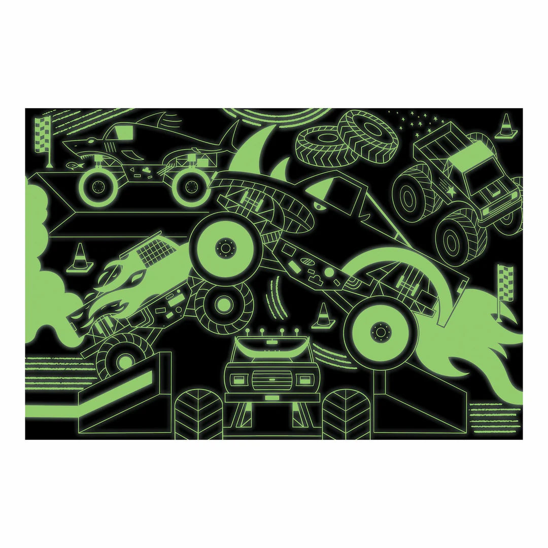 Puzzle fosforescent, 100 pcs – Monster Trucks, Glow in the Dark – Mudpuppy