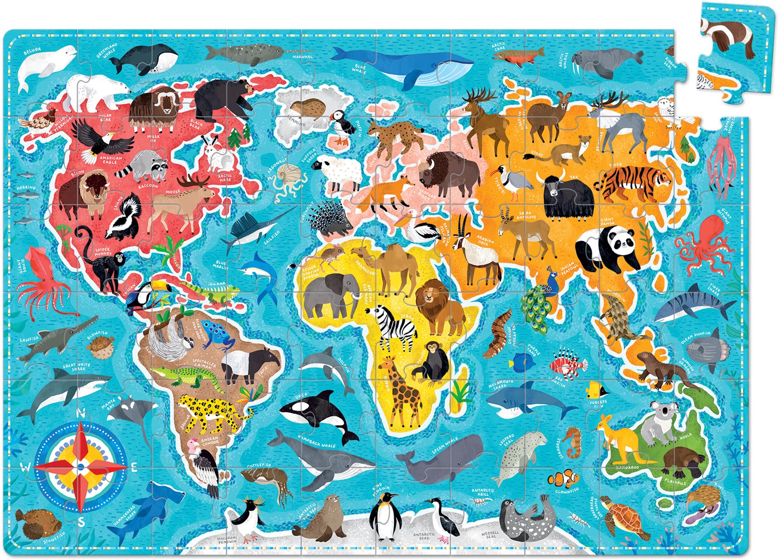 Puzzle educativ, 60 piese - PuzzLove Animals Of the World - Banana Panda