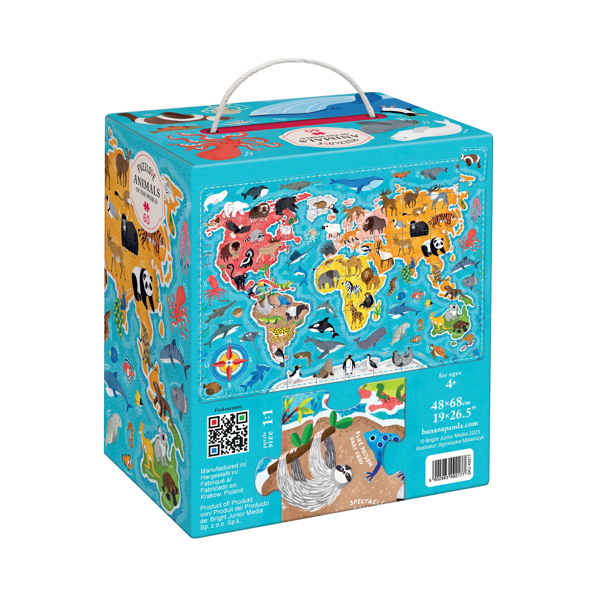 Puzzle educativ, 60 piese - PuzzLove Animals Of the World - Banana Panda