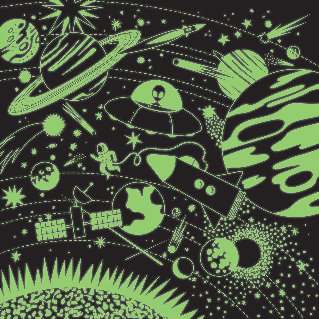Puzzle fosforescent, 500 pcs – Space Illuminated, Glow in the Dark – Mudpuppy