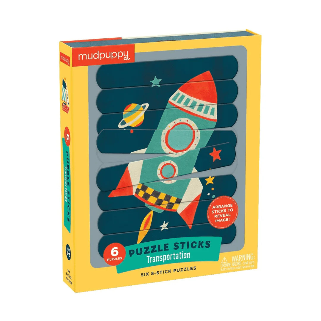 Set puzzle cu betisoare, 6 in 1 - Transportation - Mudpuppy