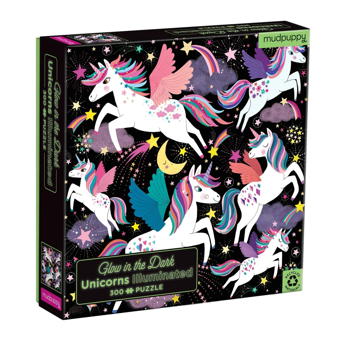Puzzle fosforescent, 300 pcs – Unicorns Illuminated, Glow in the Dark – Mudpuppy